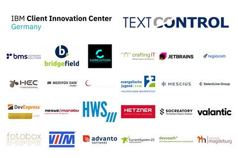 The supplied backdrop: sponsor logo wall of a corporate event