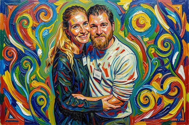 For comparison: the same oil painting style without a predefined backdrop - the AI paints freely invented swirls
