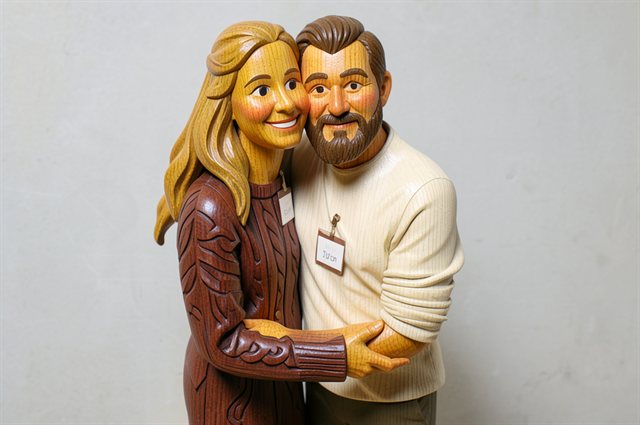 Couple as carved wooden toy figures
