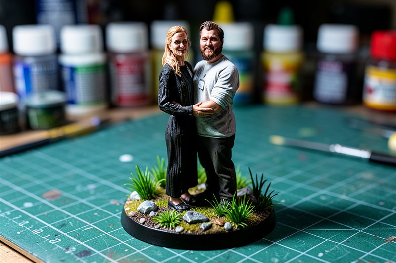 Test couple as painted tabletop miniatures on a round base